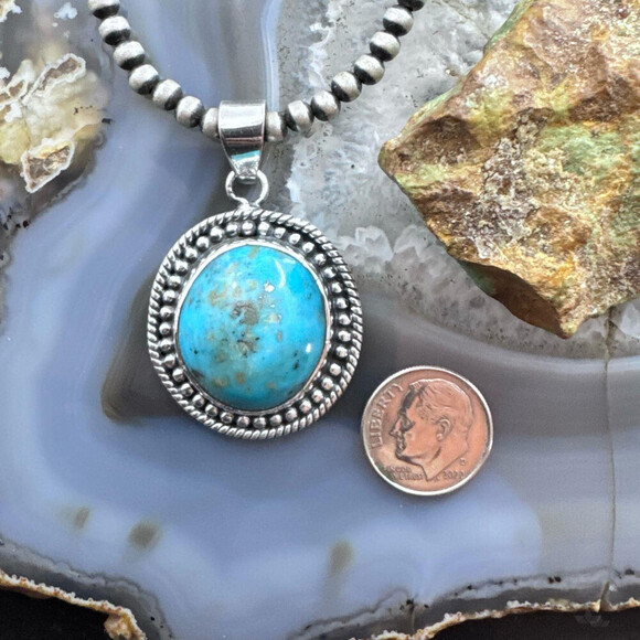 Sterling Silver SW Style Round Tibetan Turquoise Decorated Pendant For Women - Picture 8 of 10